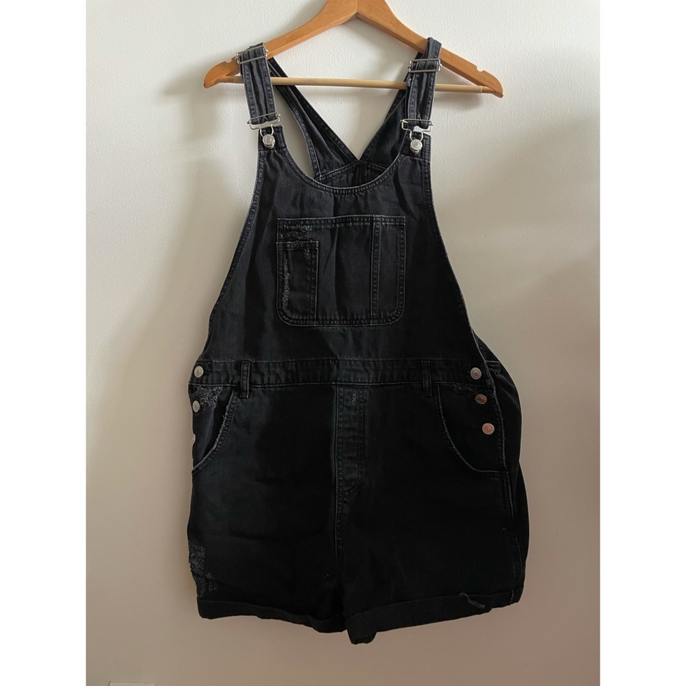 TOPSHOP Moto Black Denim Overall Shorts - 10